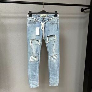 🚩steal Authentic Off-White Distressed Light Blue Skinny Jeans